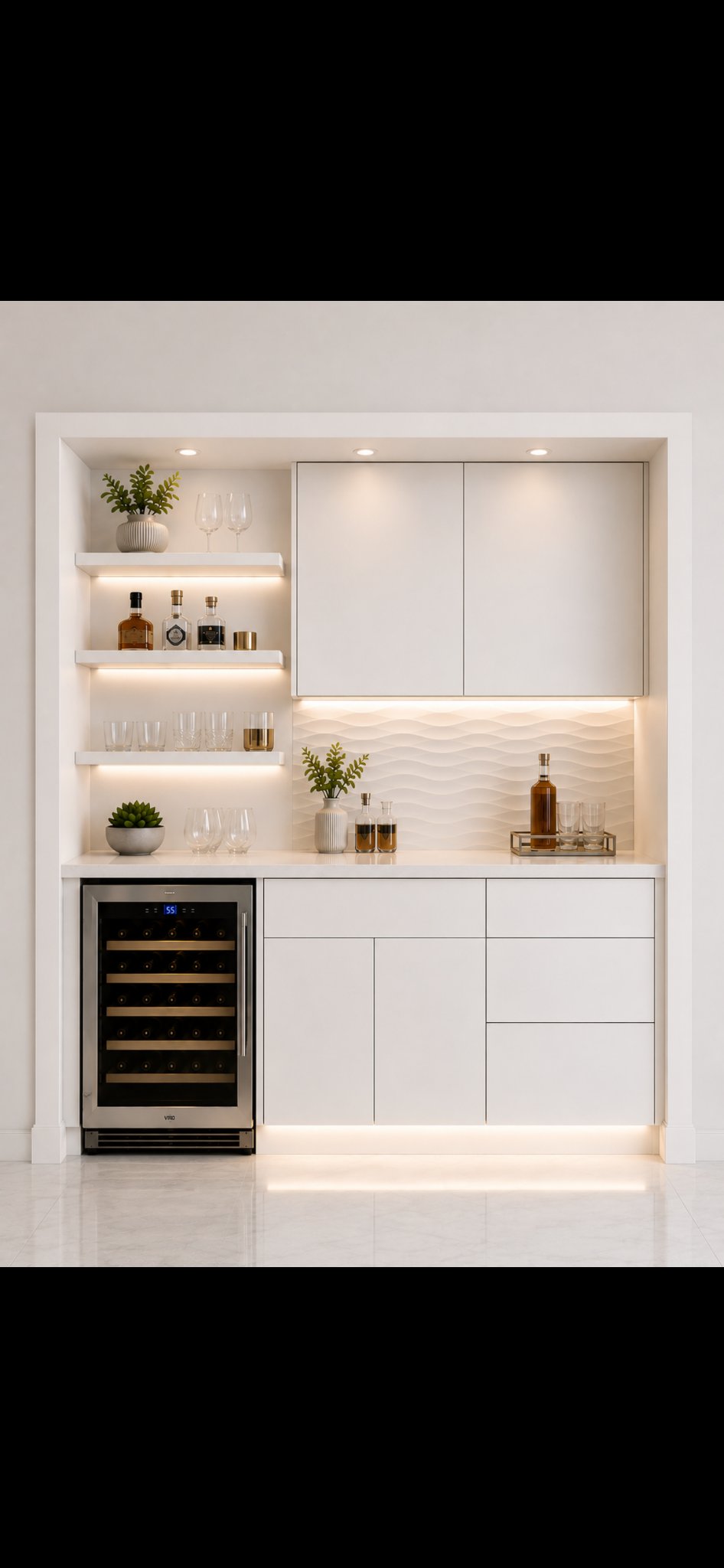 Wet bar with backlit shelving